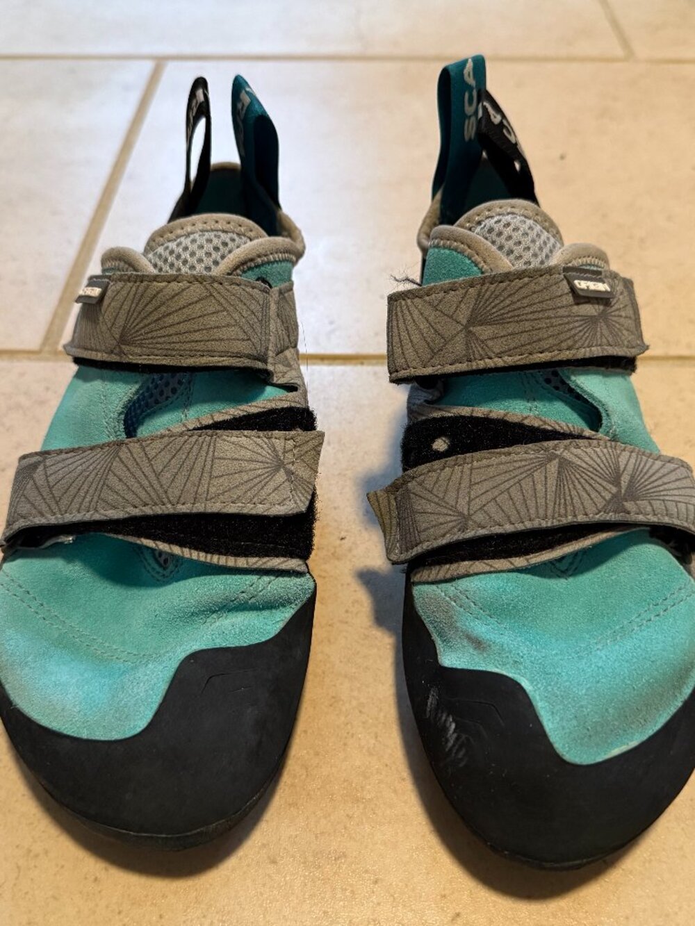 SCARPA Origin Women’s Climbing Shoes, EU 40/US 8, Teal & Gray, Velcro Closure